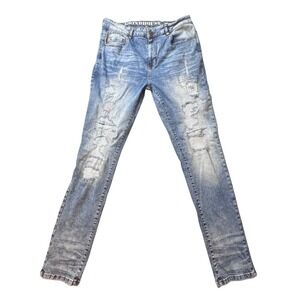 Grindhouse Jeans Mens 36 (33x32) Blue‎ Distressed Slim Fit Ripped Streetwear